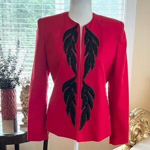 Elegant Red Women's Blazer with Black Detailing